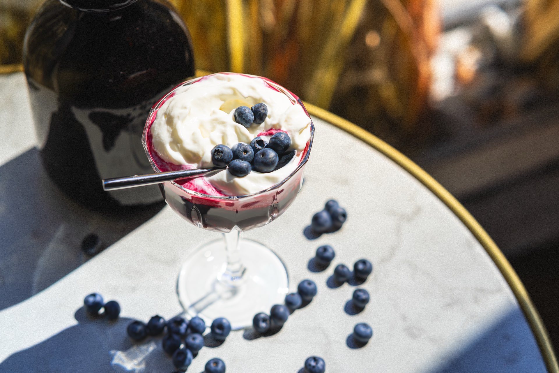 Blue craft cocktail served at Demokratija bar, Stari Grad Belgrade